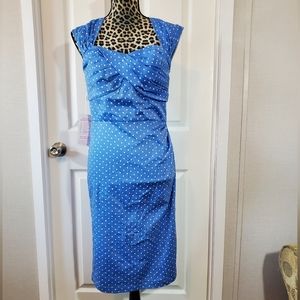Belle Pogue Blue White Polka Dot Retro Dress